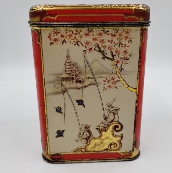 Chinese Oriental  Design Tin Hinged Box  / Made in Holland Lithograph Vintage - Picture 8 of 13